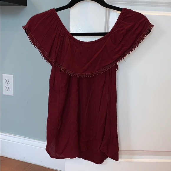 Burgundy Off the Shoulder Top - Picture 2 of 2